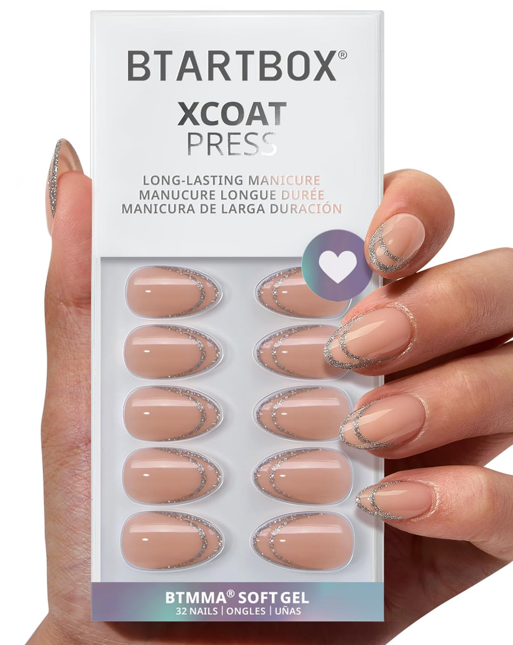 BTArtbox Sliver Bells: ongles press-on à pointe française pour un rendu naturel