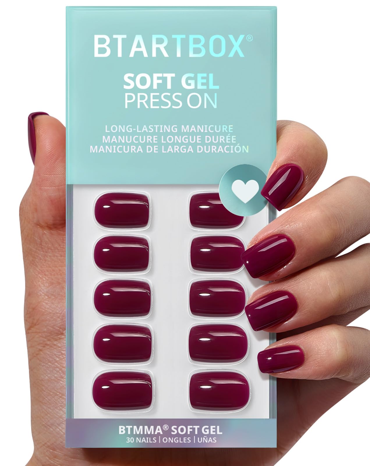 BTArtbox Plum Red Squoval nails kit shown, ready for a professional-looking DIY manicure