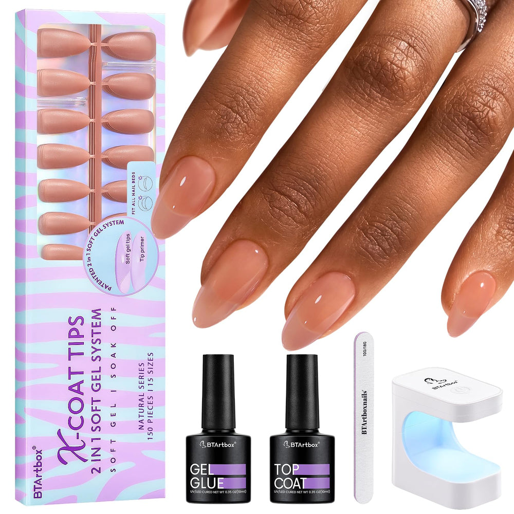 BTArtbox pointes d’ongles amande marron: finition naturelle et adhérence améliorée