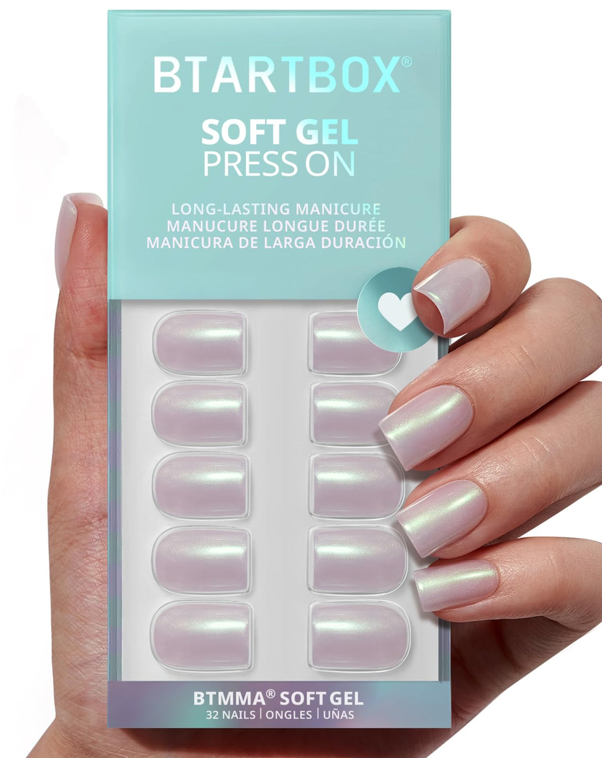 BTArtbox pearlescent glitter square press-on nails for instant glam
