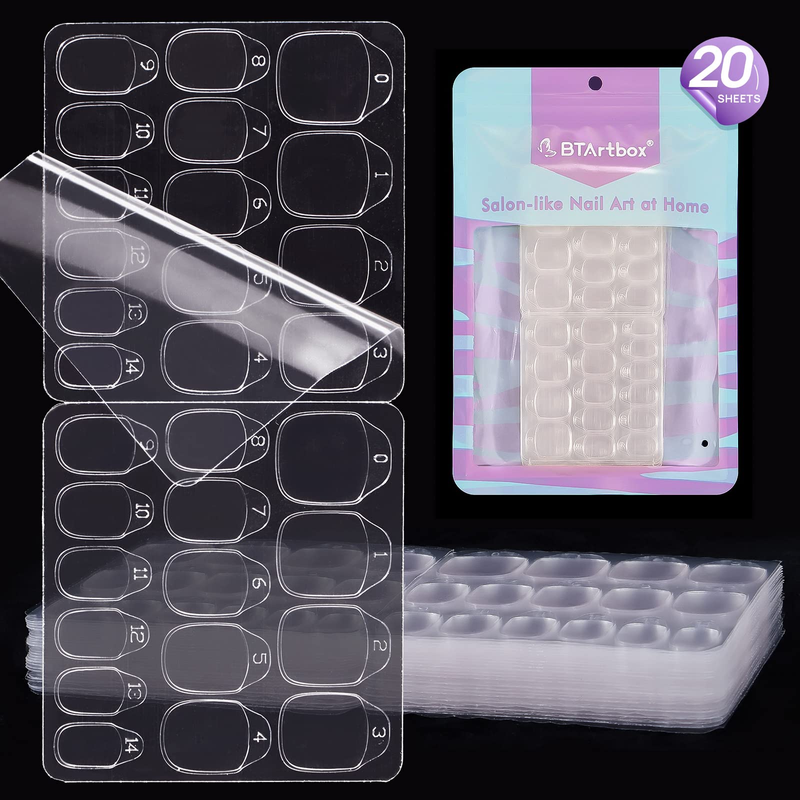 BTArtbox tab adhésif ongles avec 20 feuilles et 15 tailles pour un ajustement précis