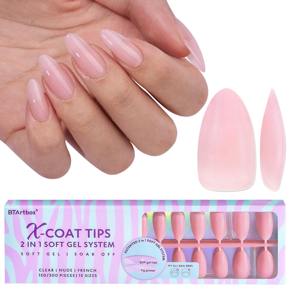 BTArtbox XCOATTIPS ensemble d'ongles matte rose prêt à poser pour un look naturel.