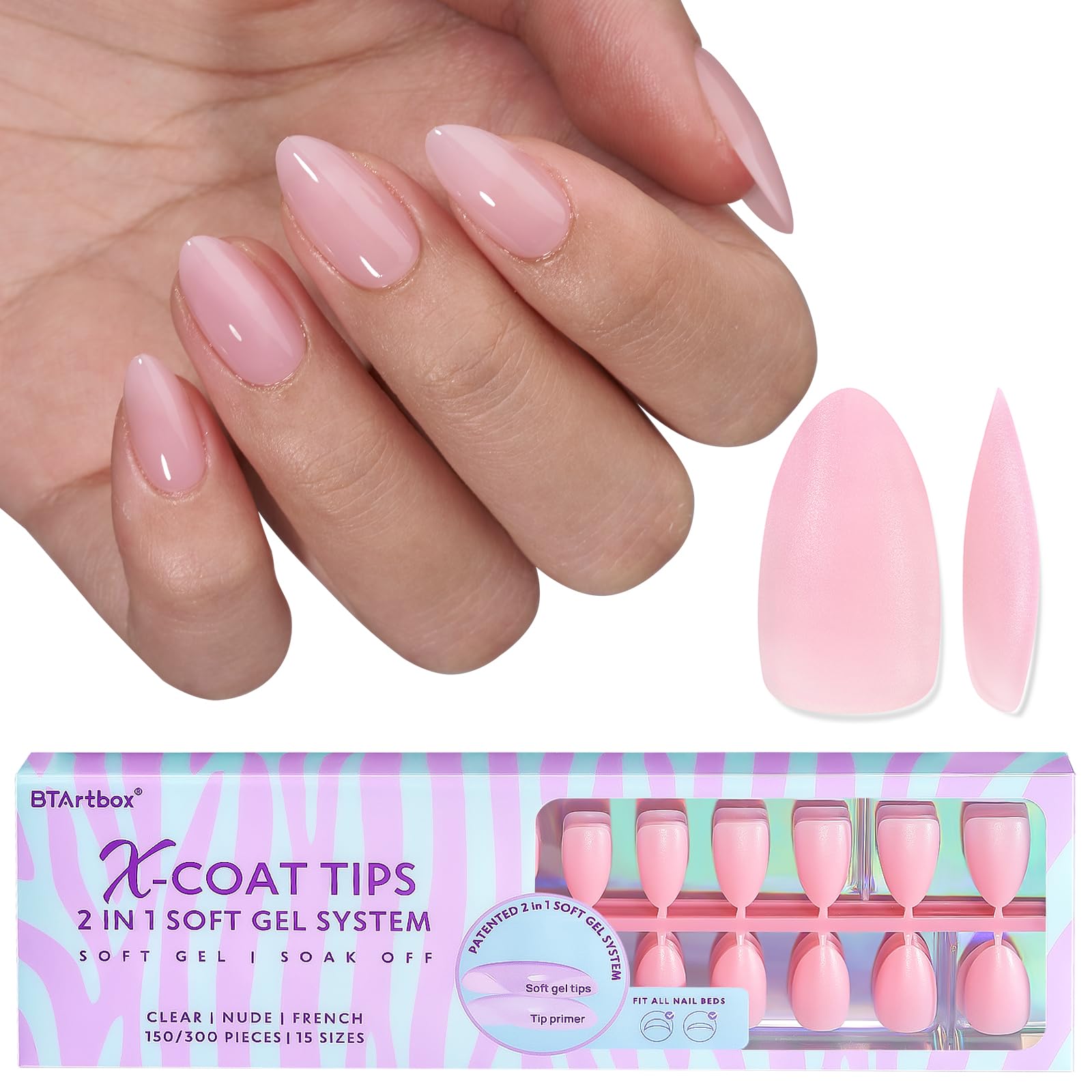 BTArtbox XCOATTIPS onglets court amande rose, fini mat élégant.