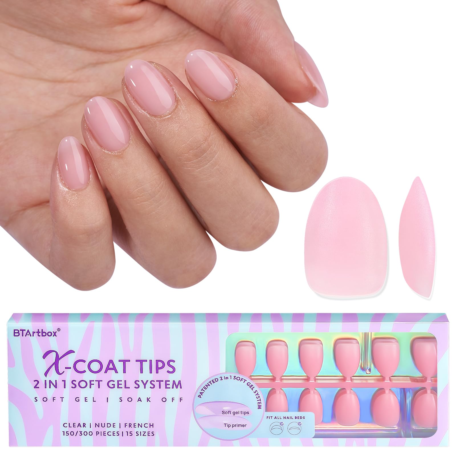 BTArtbox XCOATTIPS montre des ongles mats extra courts et roses, fini discret