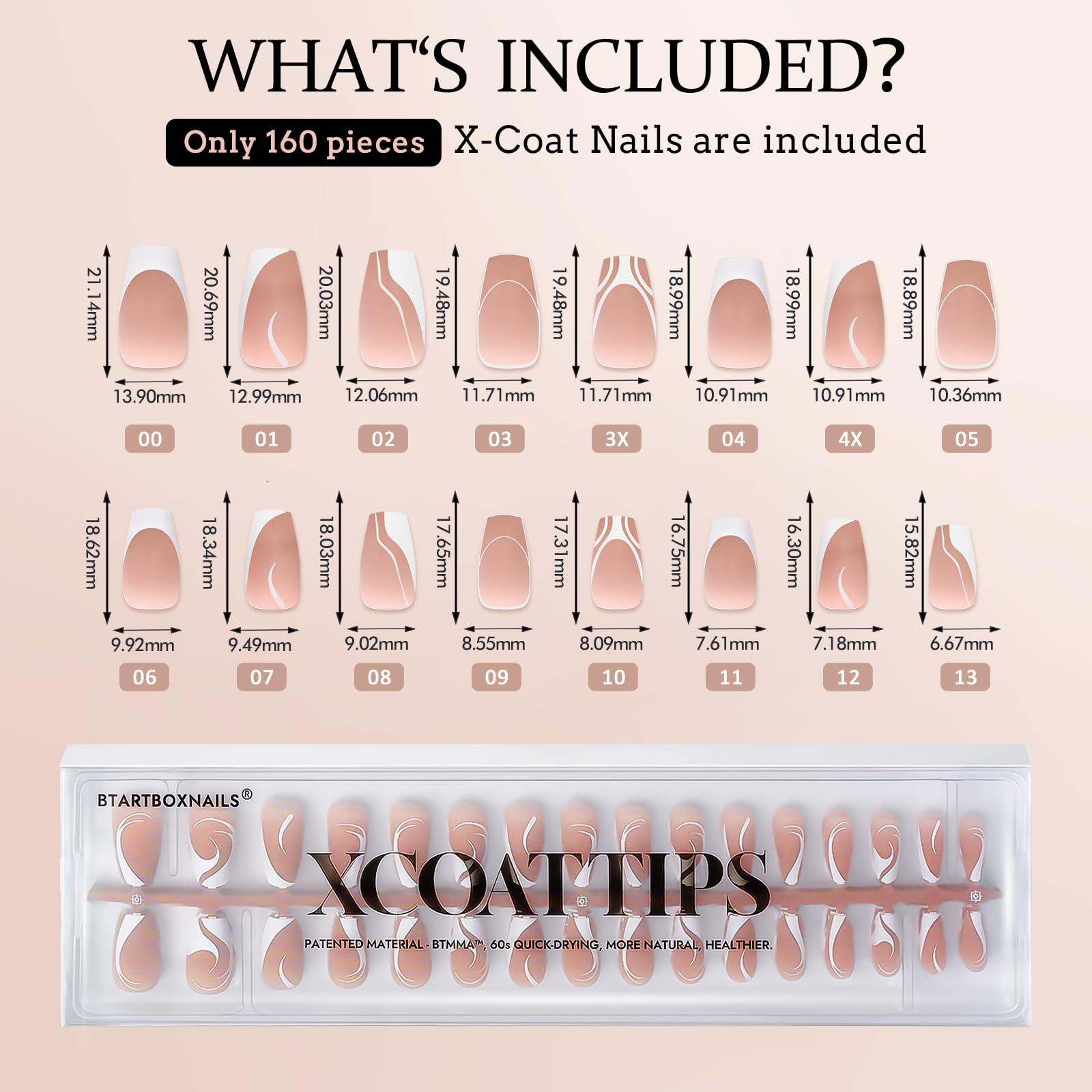 BTArtbox XCOATTIPS – seize tailles disponibles pour un ajustement idéal.