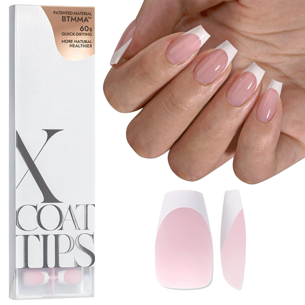 BTArtboxnails, onglets à poser à bord français roses, allure classique rapide à poser