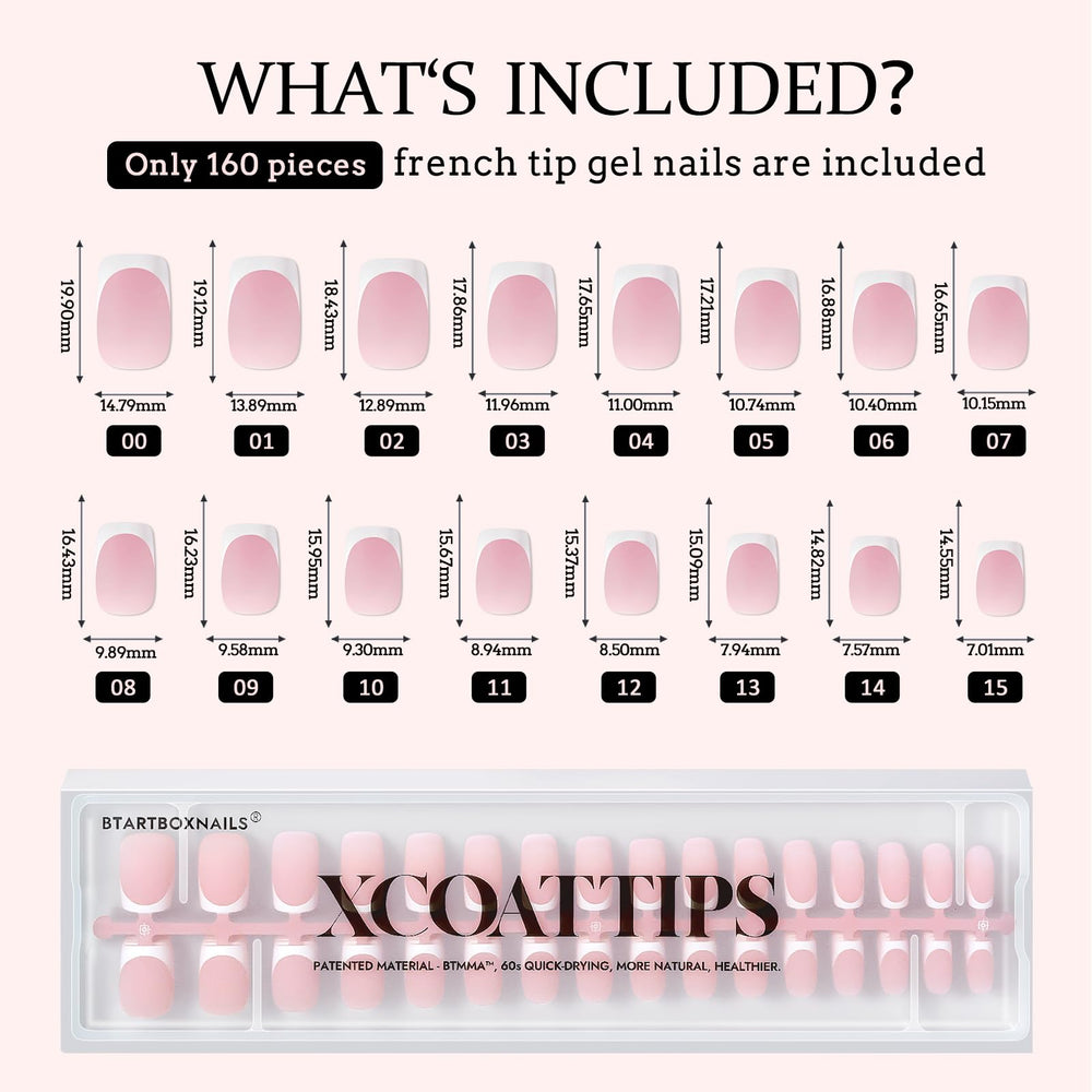 BTArtboxnails XCOATTIPS: 16 tailles disponibles pour un ajustement précis et confortable.