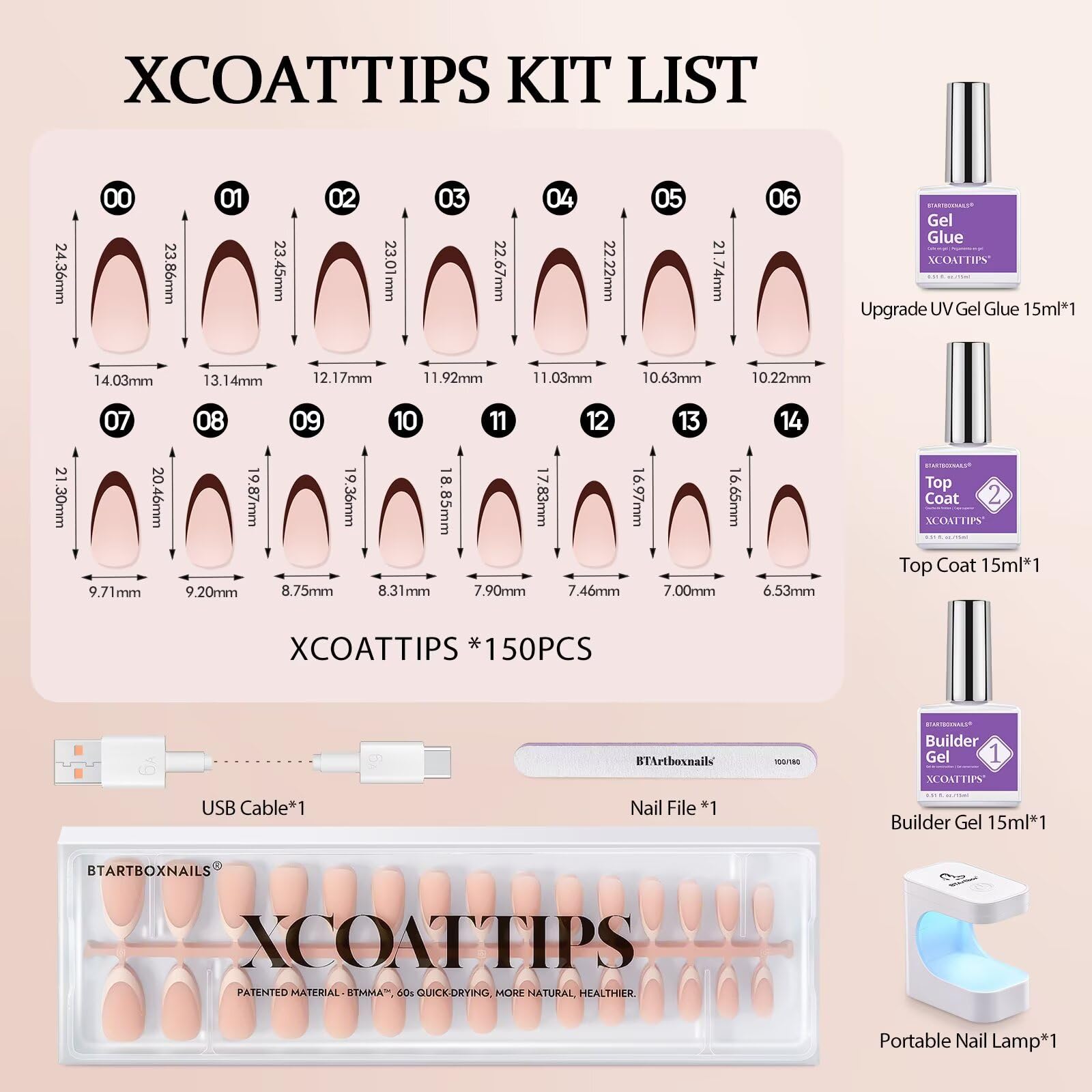 BTArtboxnails XCOATTIPS : primer et base préappliqués pour une préparation efficace