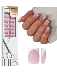 BTArtboxnails XCOATTIPS: base rose paillete pour manucure francaise au style court carre