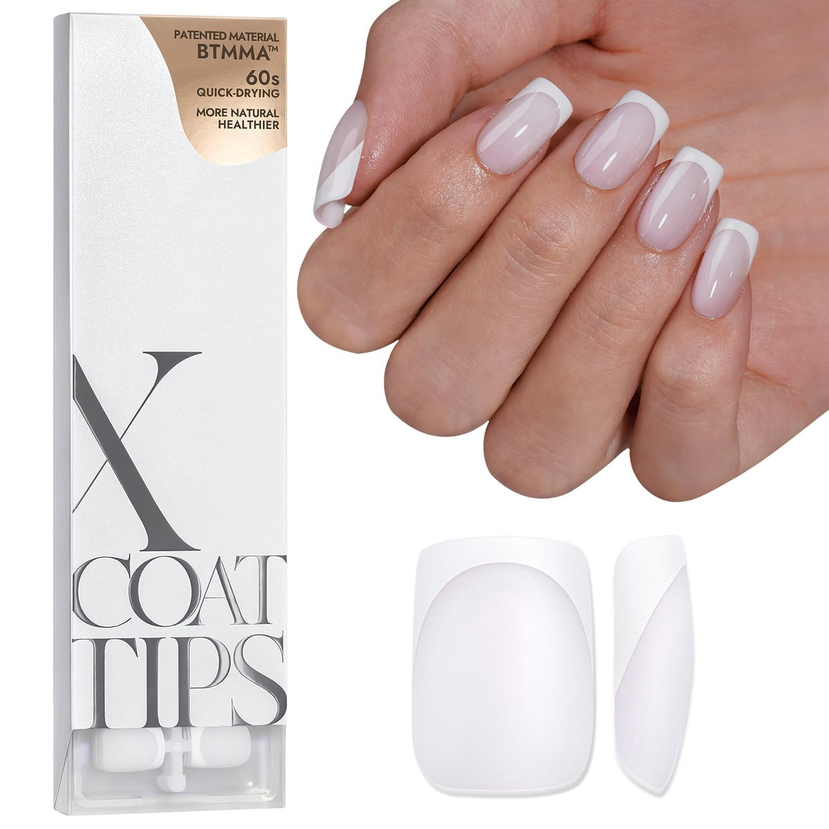 BTArtboxnails XCOATTIPS : ongles blancs courts pour un look naturel et raffiné.