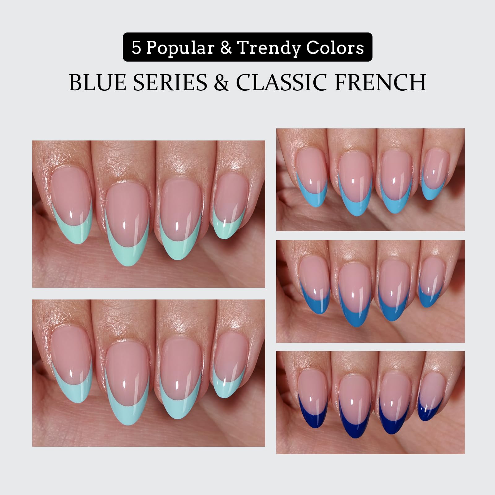 BTArtboxnails XCOATTIPS bleu - forme amande courte pour un look naturel.