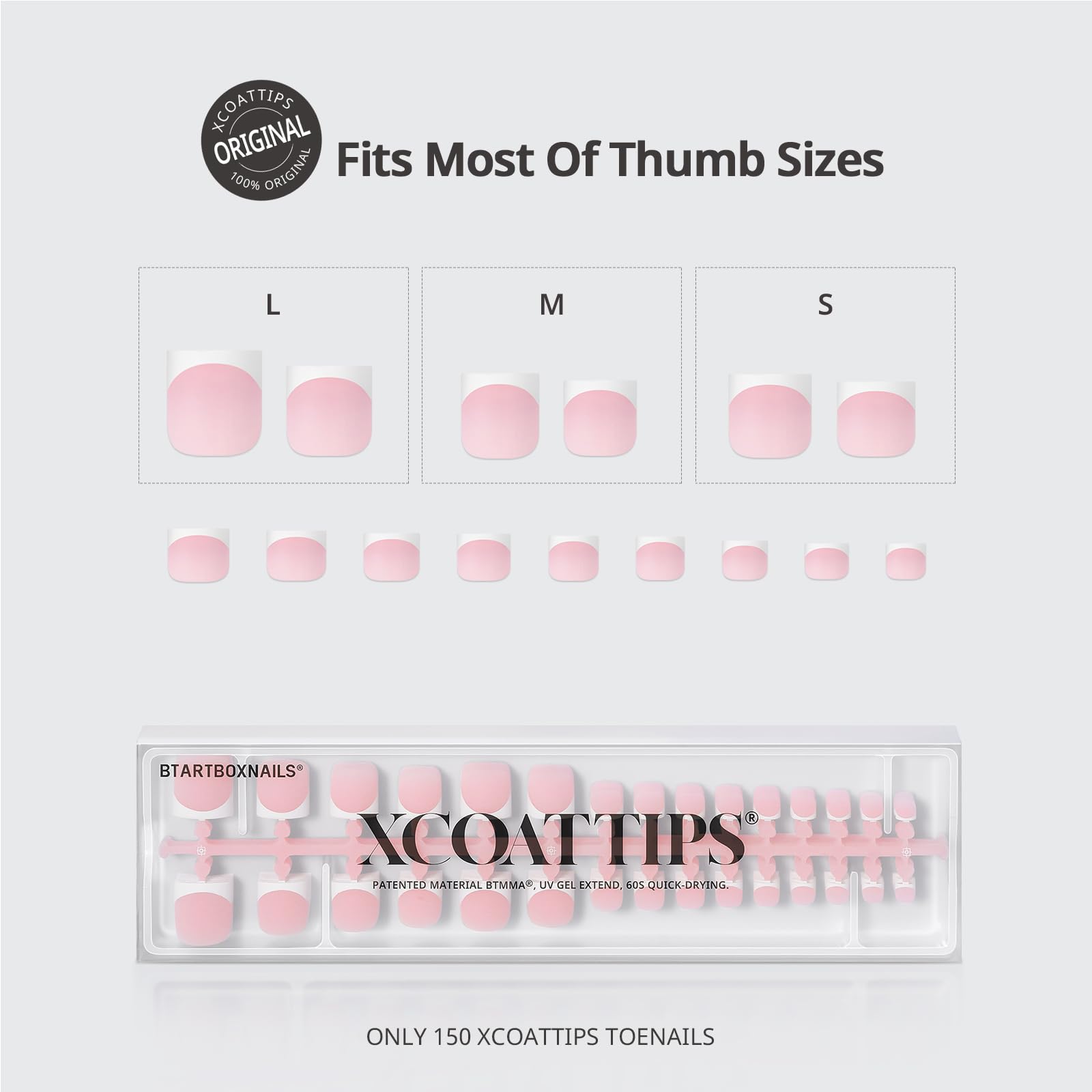 BTArtboxnails XCOATTIPS Embouts d’orteil roses carrés, confort durable