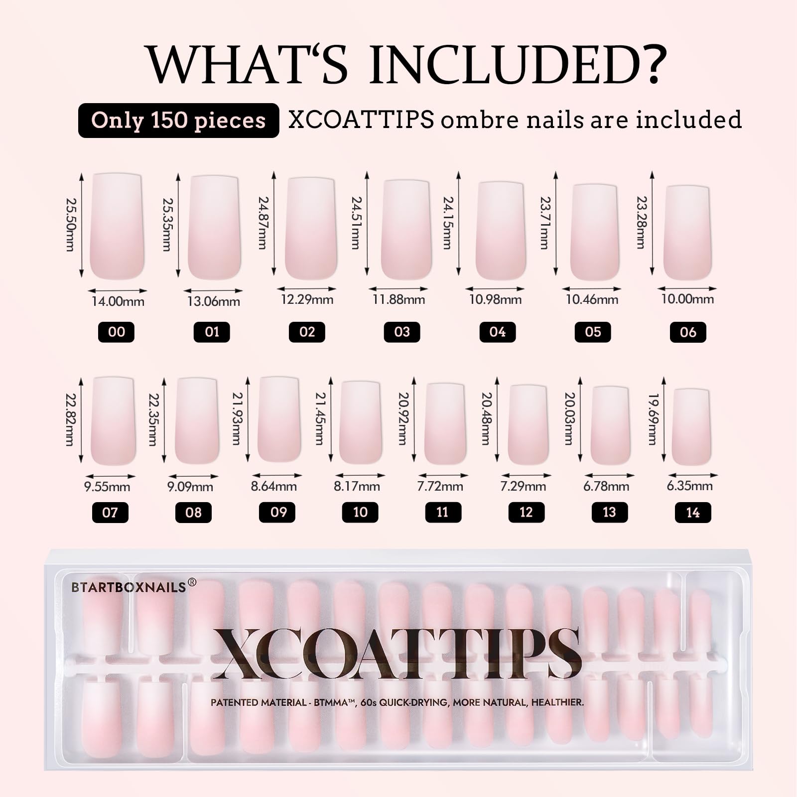 BTArtboxnails XCOATTIPS Ensemble 150 pièces: 15 tailles pour ajustement précis.