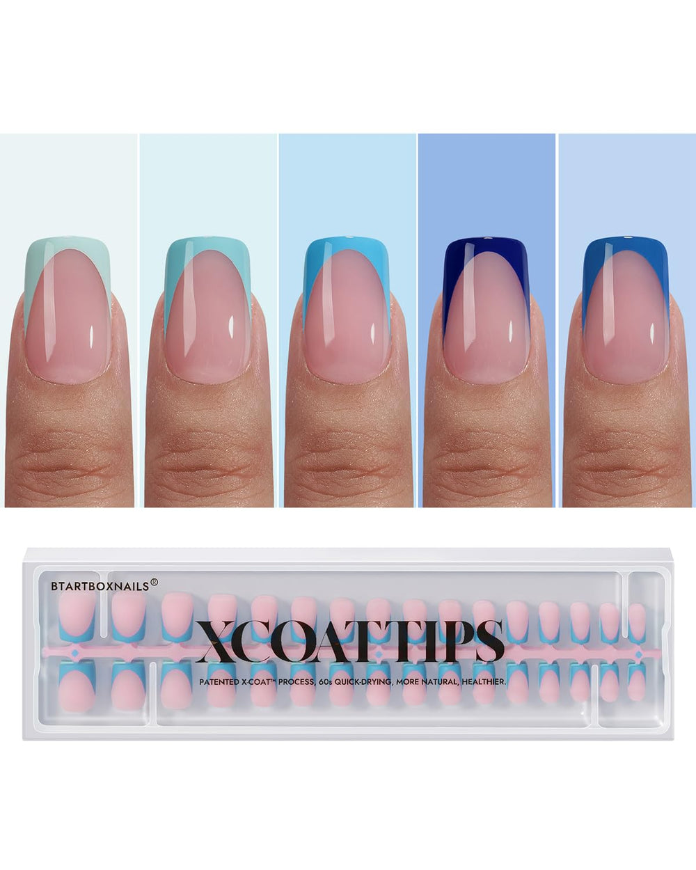 BTArtboxnails XCOATTIPS: embouts bleu court carre pour une manucure rapide et nette