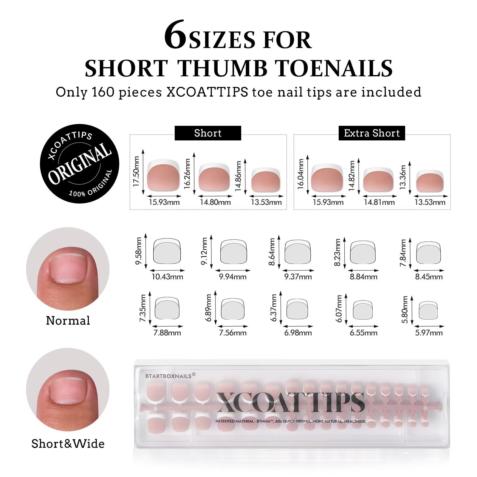 BTArtboxnails XCOATTIPS – Ongles d’orteil au rendu mat et naturel.