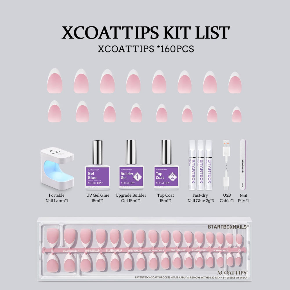 BTArtboxnails XCOATTIPS – ongles amande courts pour une apparence naturelle.