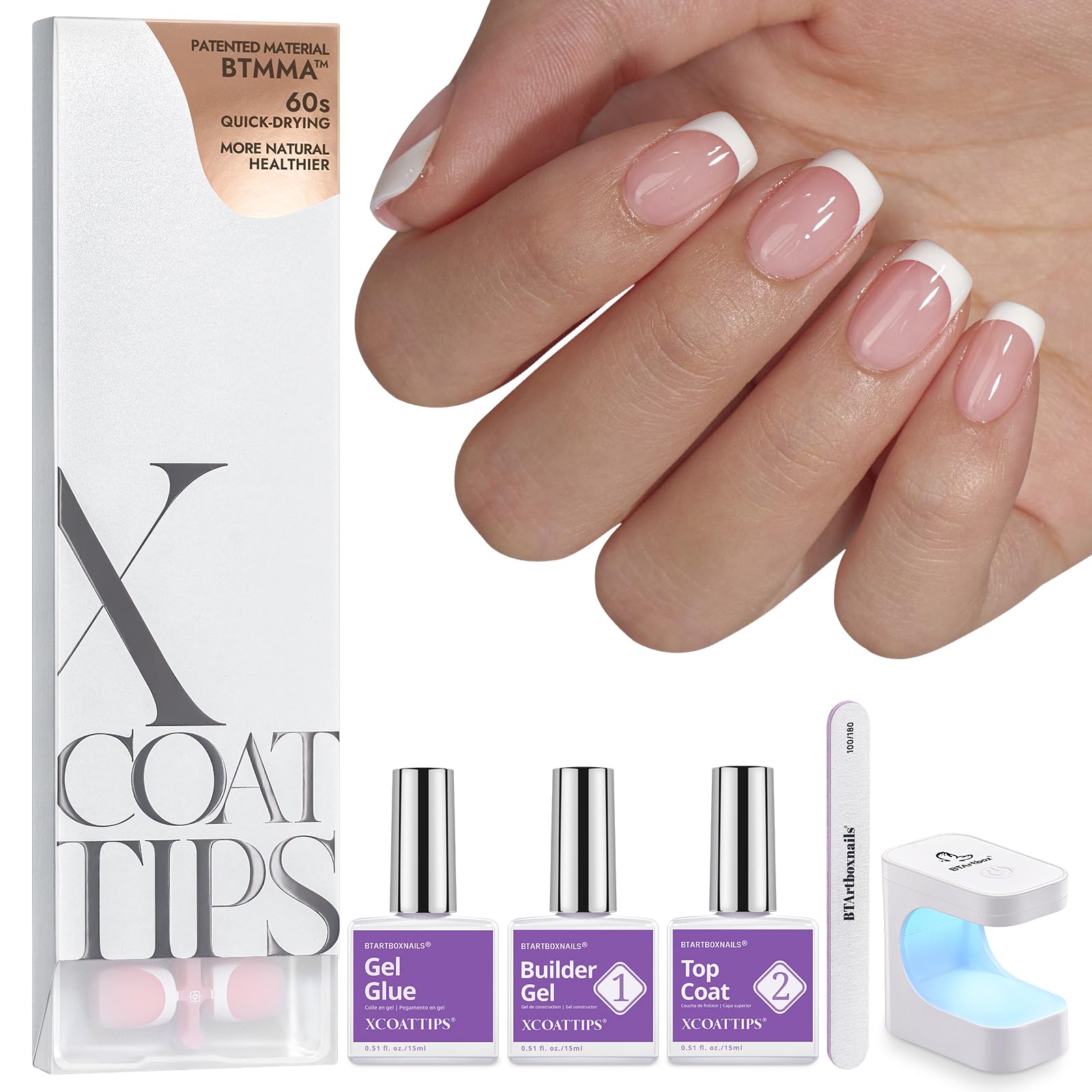 BTARTBOXNAILS XCOATTIPS - Ongles carres extra-courts pour une manucure française à domicile
