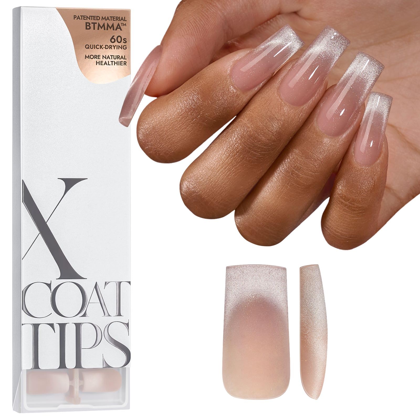 BTArtboxnails XCOATTIPS: ongles cat-eye français longs et carrés, look moderne.
