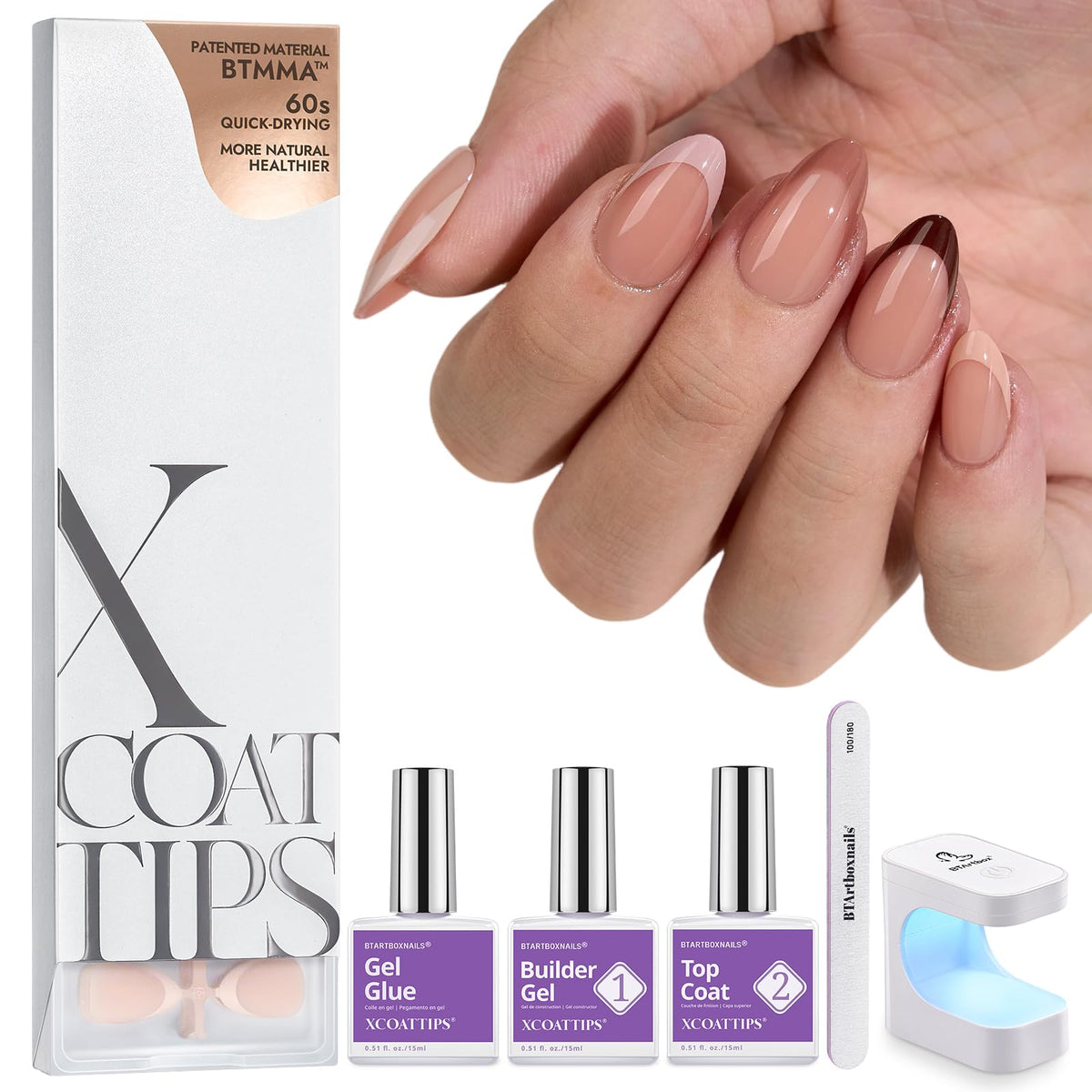 BTArtboxnails XCOATTIPS – ongles courts amande, rendu naturel et élégant.