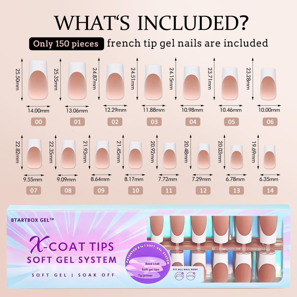 BTArtboxnails XCOATTIPS: 150 pièces, tailles US variées pour adapter vos ongles.