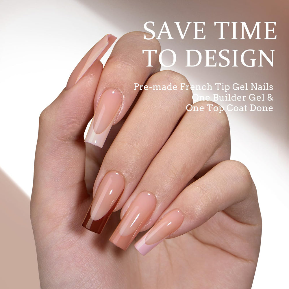 BTArtboxnails XCOATTIPS: ongles à pointe française longs carrés, teint peau moyen, rendu naturel