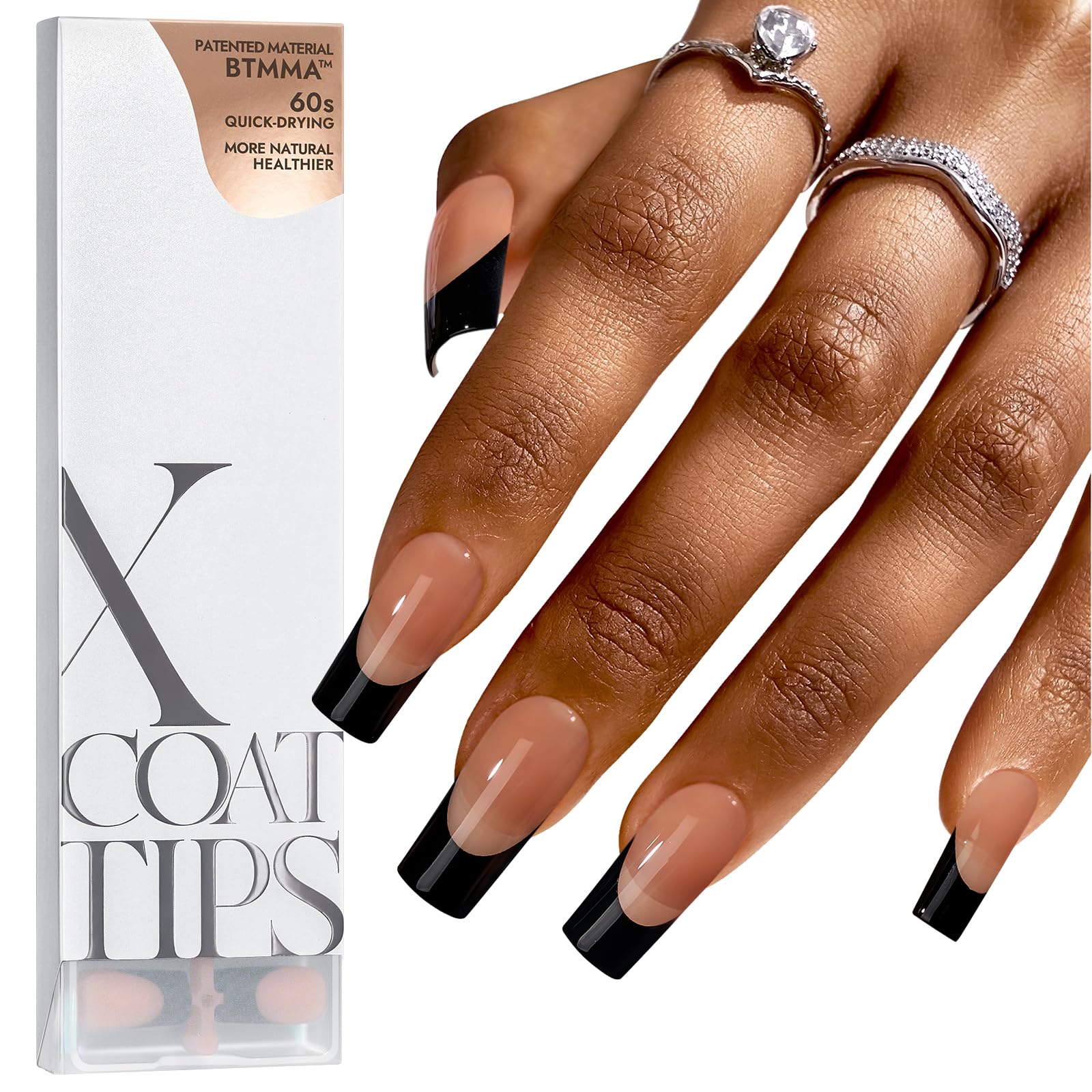 BTArtboxnails XCOATTIPS: Ongles Français noirs pour une manucure élégante et durable.