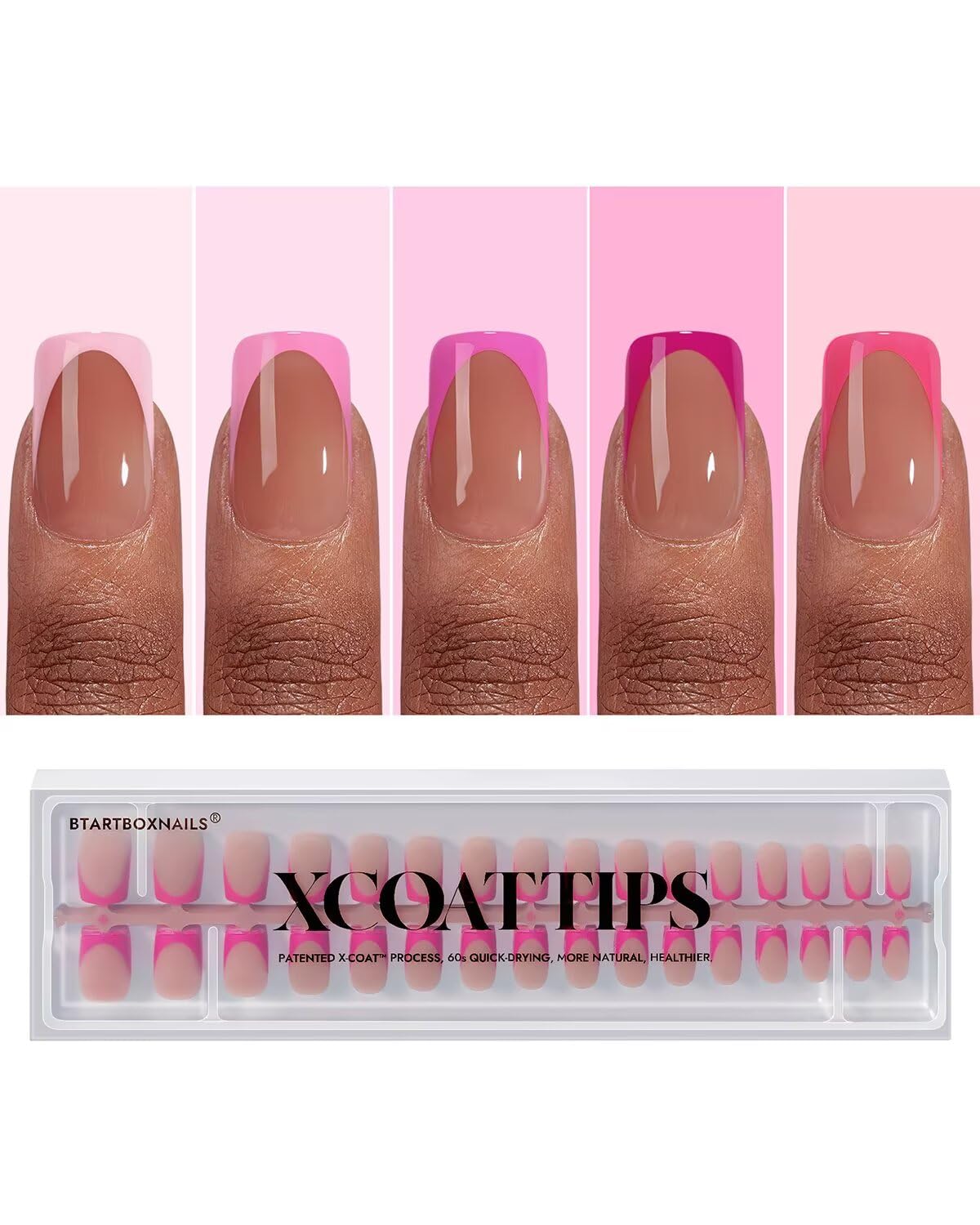 BTArtboxnails XCOATTIPS: ongles français rose clair, rendu naturel et prêt à poser.