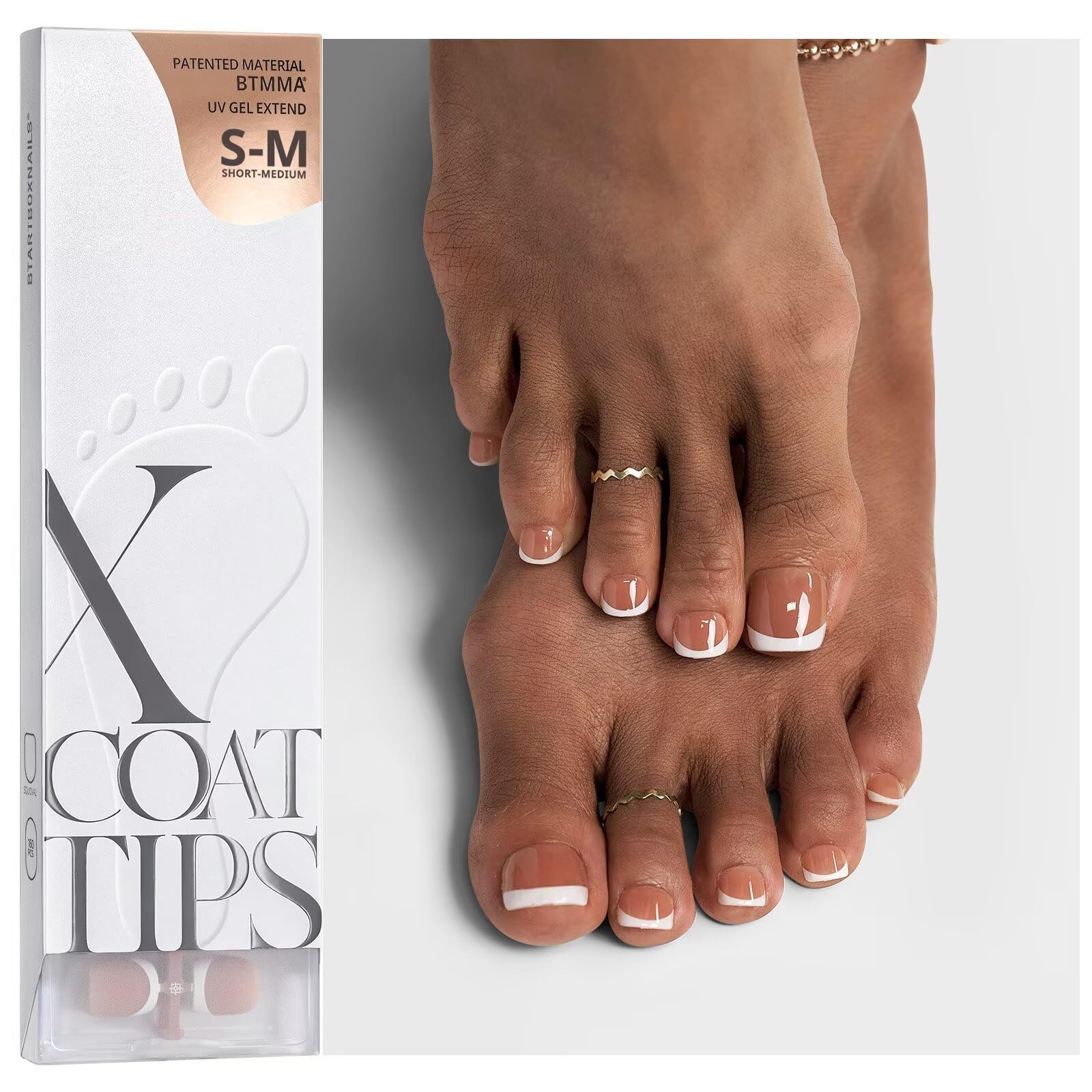 BTArtboxnails XCOATTIPS – Ongles d’orteil à pointe française faciles à appliquer.