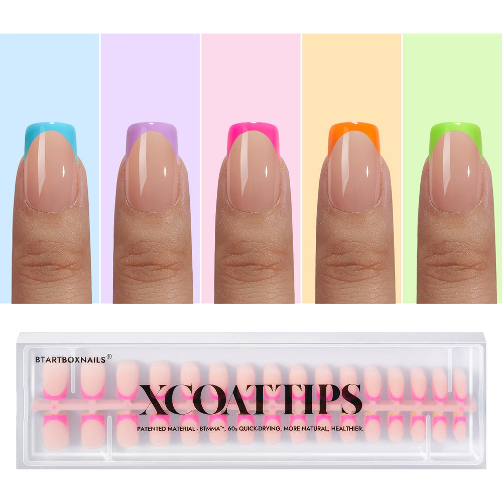 BTArtboxnails XCOATTIPS – Ongles à pointe française pour un look chic et rapide, idéal pour manucure express.