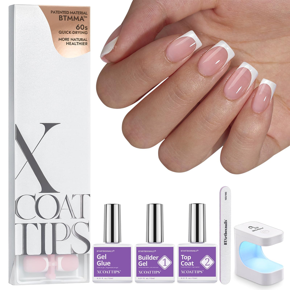 BTArtboxnails XCOATTIPS ensemble d'ongles français prêt-à-poser