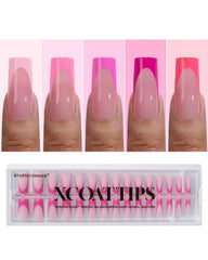 BTArtboxnails XCOATTIPS: ongles roses à pointe française carrés, manucure facile à domicile