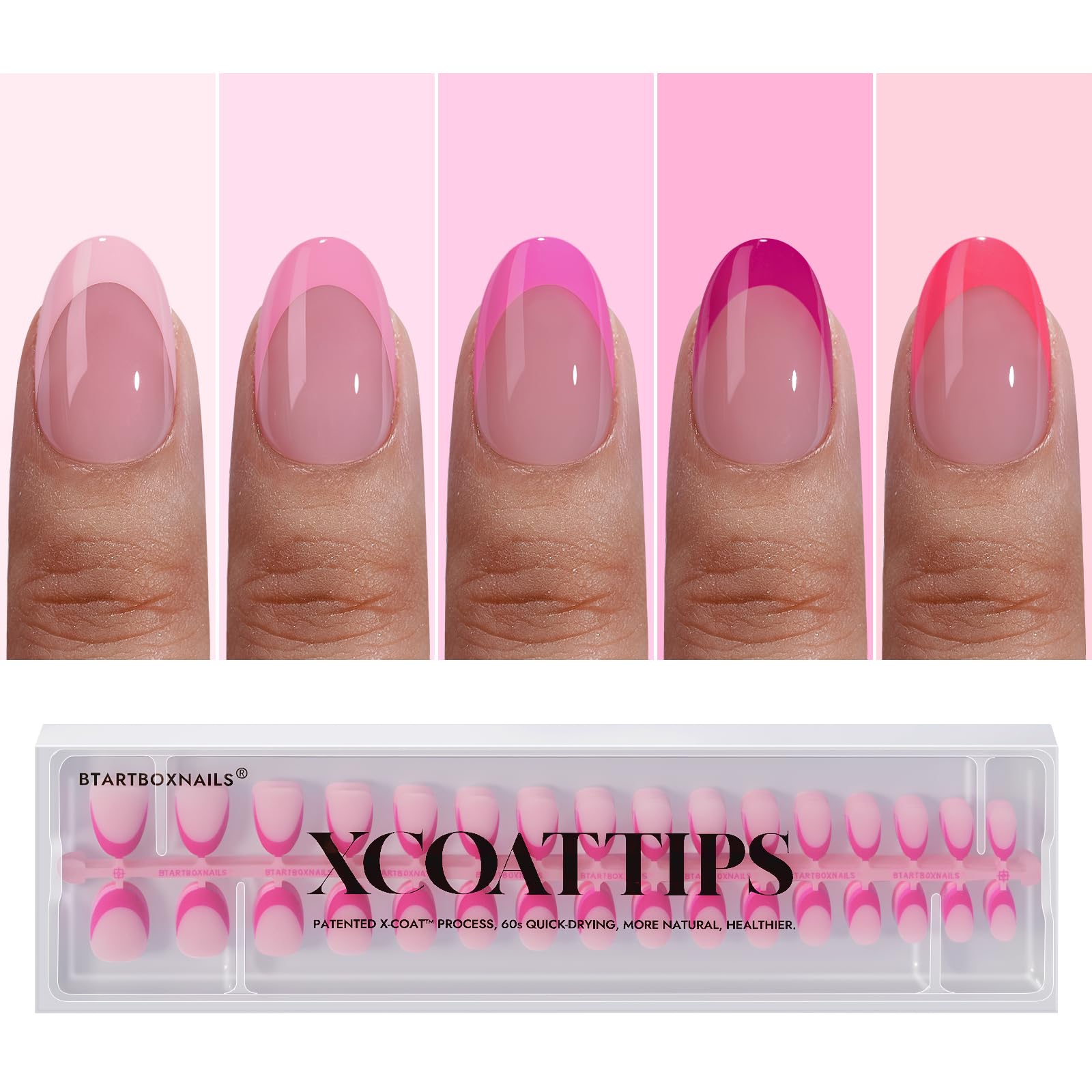 BTArtboxnails XCOATTIPS rose franc extra court ongles, look élégant et pose rapide.