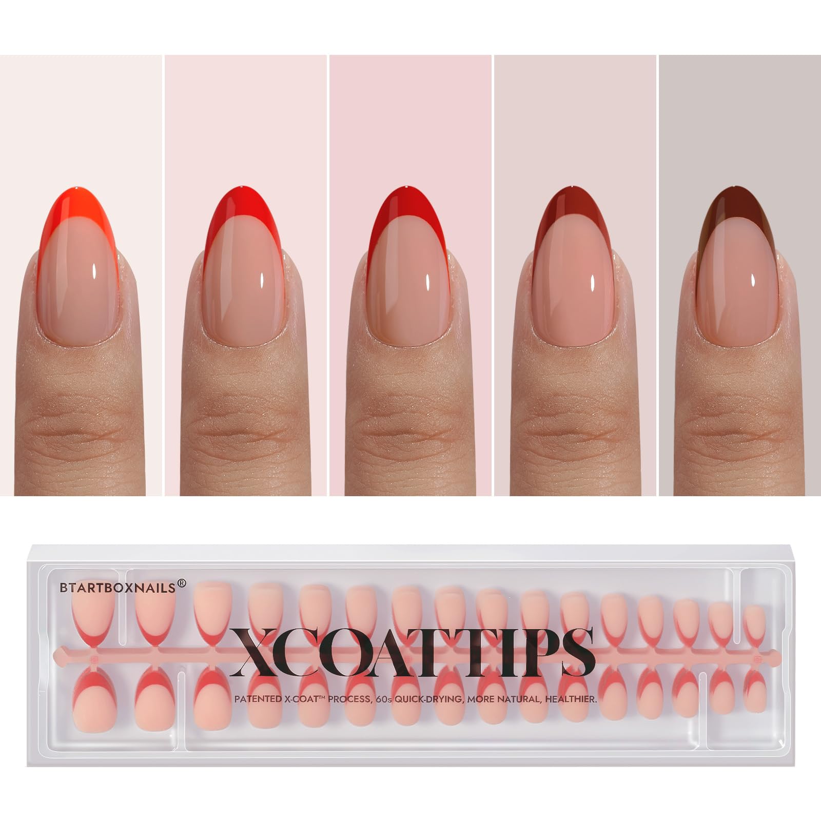 BTArtboxnails XCOATTIPS — rouge pointe francaise, pose rapide a domicile.