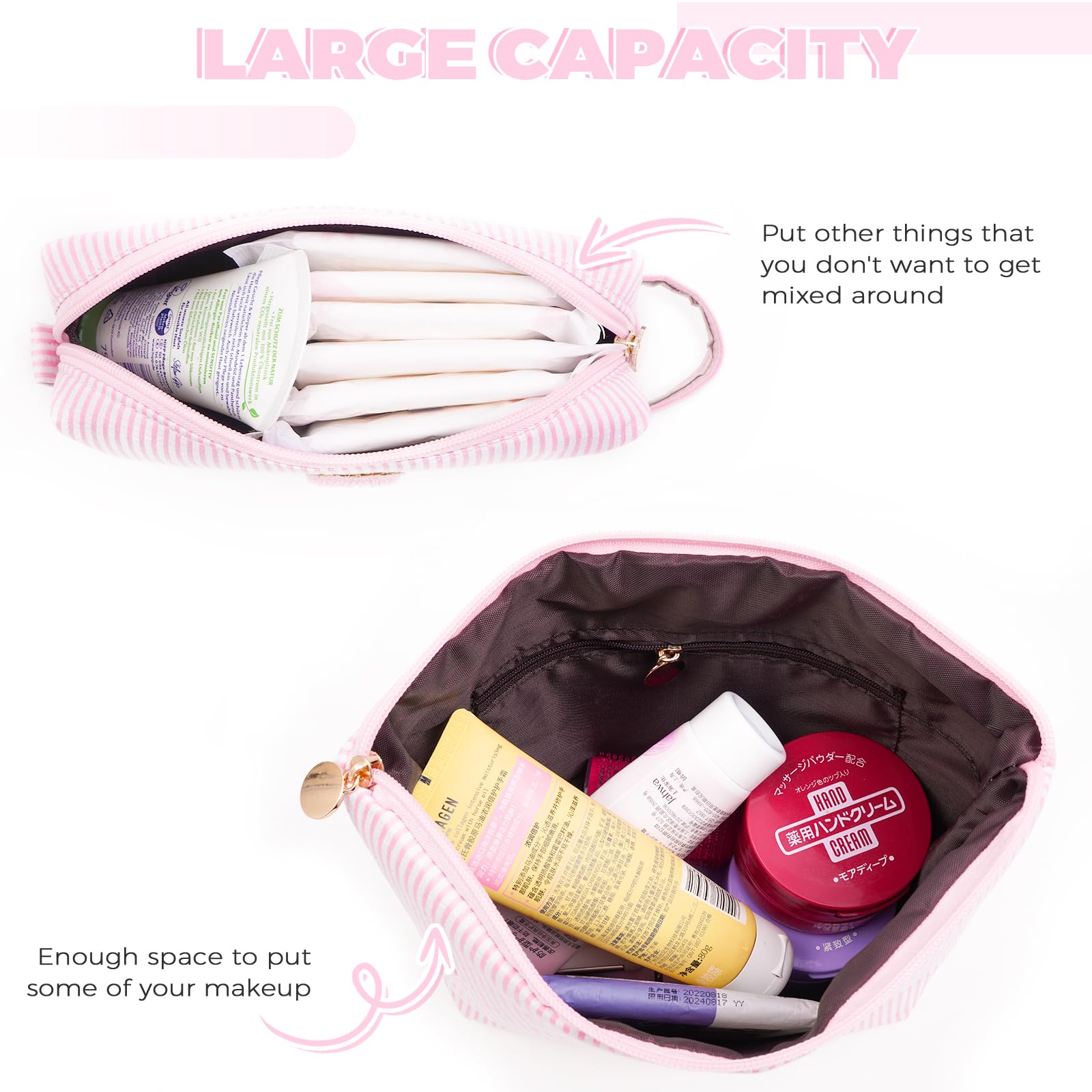 Btffitting grand sac maquillage, rangement efficace pour plusieurs produits.