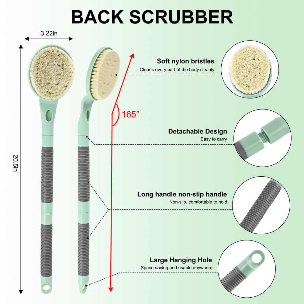BTideas brosse-dos amovible en deux parties, rangement pratique et portabilité.