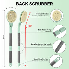 BTideas brosse-dos amovible en deux parties, rangement pratique et portabilité.