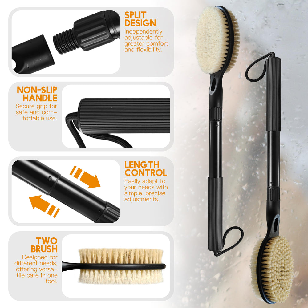 BTideas brosse douche dorsale avec système d'accroche pour sécher rapidement.