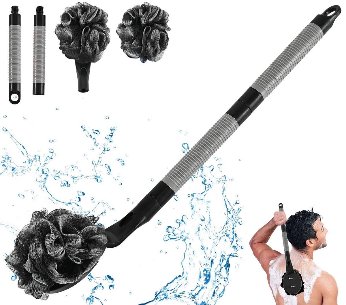 BTideas Loofah dos avec manche démontable, pratique pour atteindre le dos.