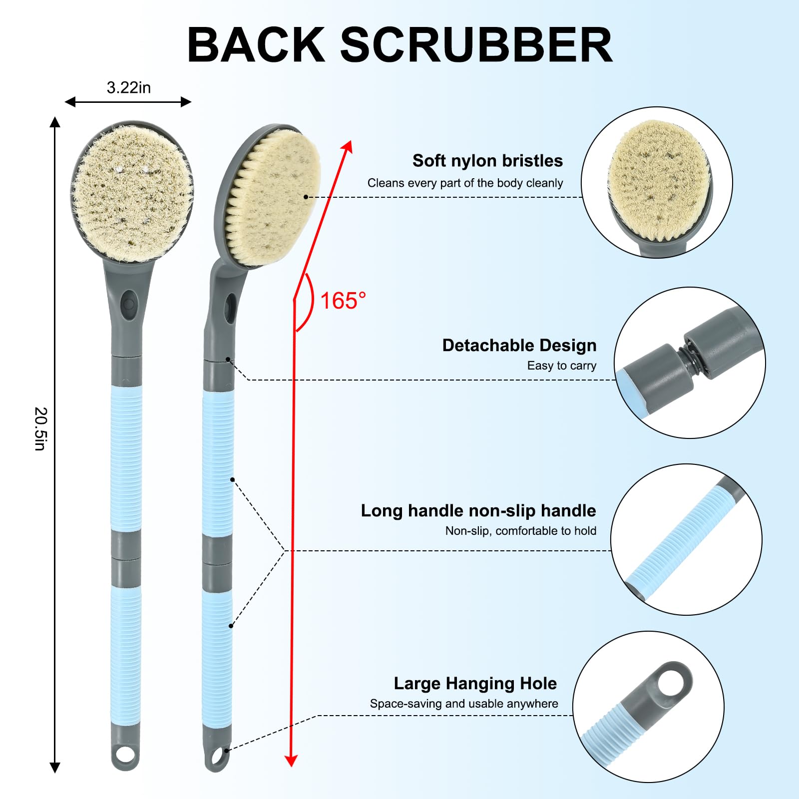 BTideas poignee-antiderapante-brosse-dos permet une prise sûre sous la douche.