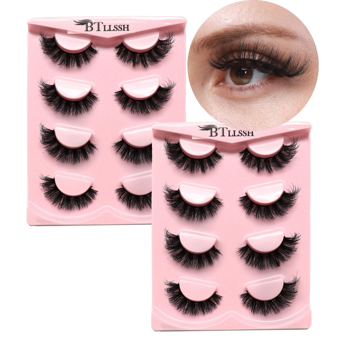 BTLLSSH: huit paires de cils synthétiques effet plume pour un regard naturel.