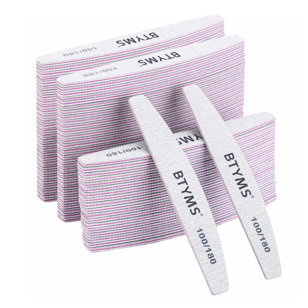 BTYMS lime double-face 100/180 grains pour limage précis des ongles naturels et acryliques.