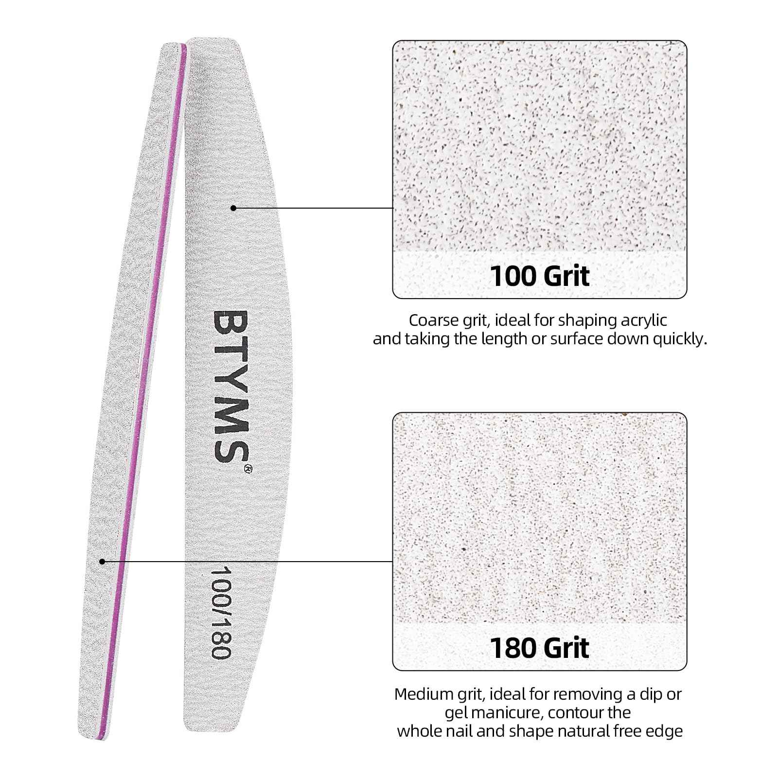 BTYMS lime ongles grain 180 fin, pour lisser et finir les ongles naturels.