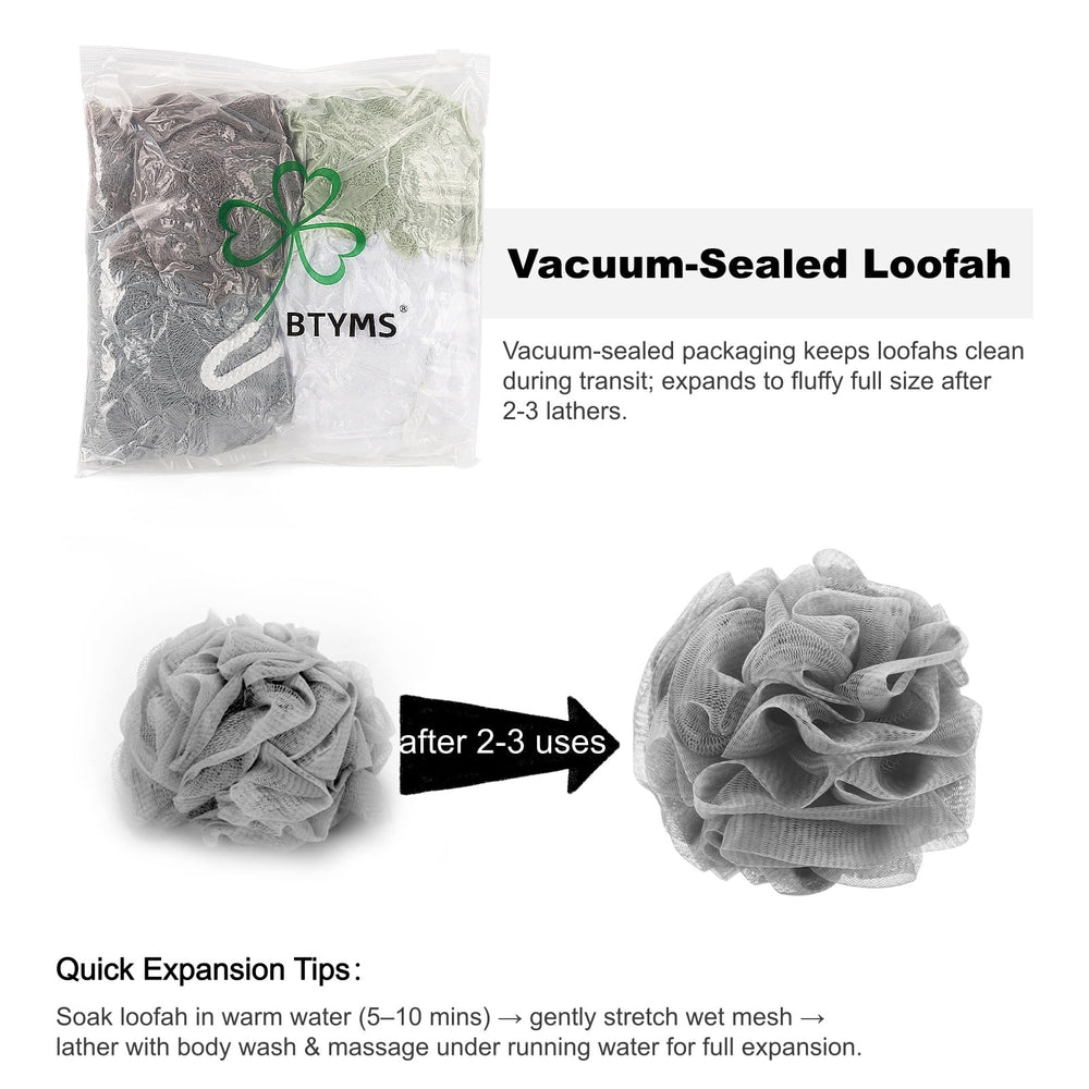 BTYMS éponge loofah – grande taille 5,9 pouces pour une mousse généreuse.