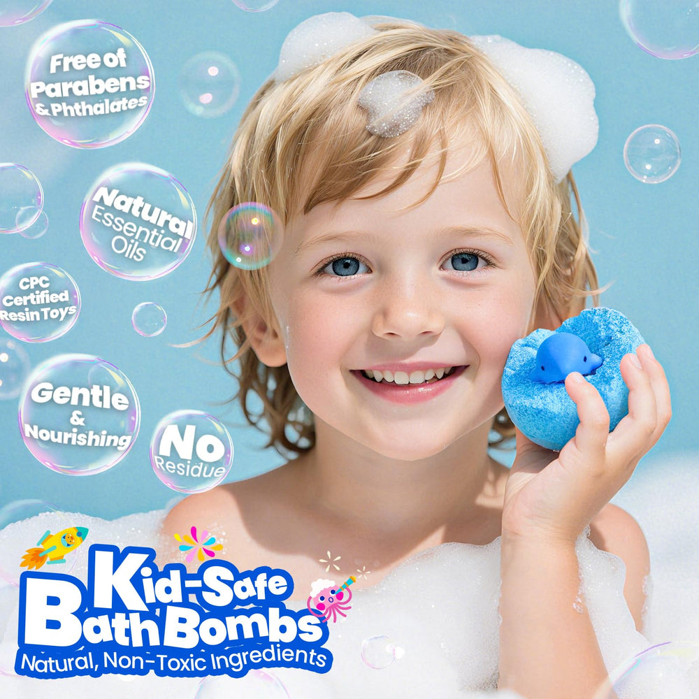 BubbleTail bath bomb uses kid-friendly ingredients for gentle cleansing.
