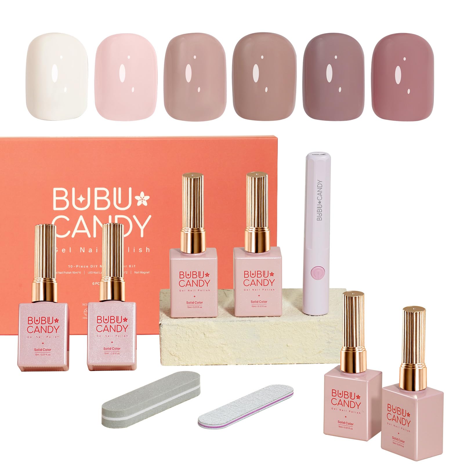 Kit vernis gel BUBU CANDY avec LED pour une manucure rapide et durable.