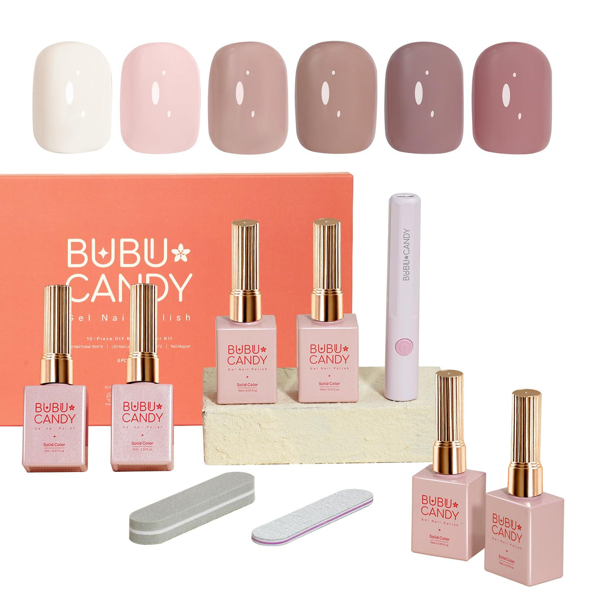 Kit vernis gel BUBU CANDY avec LED pour une manucure rapide et durable.