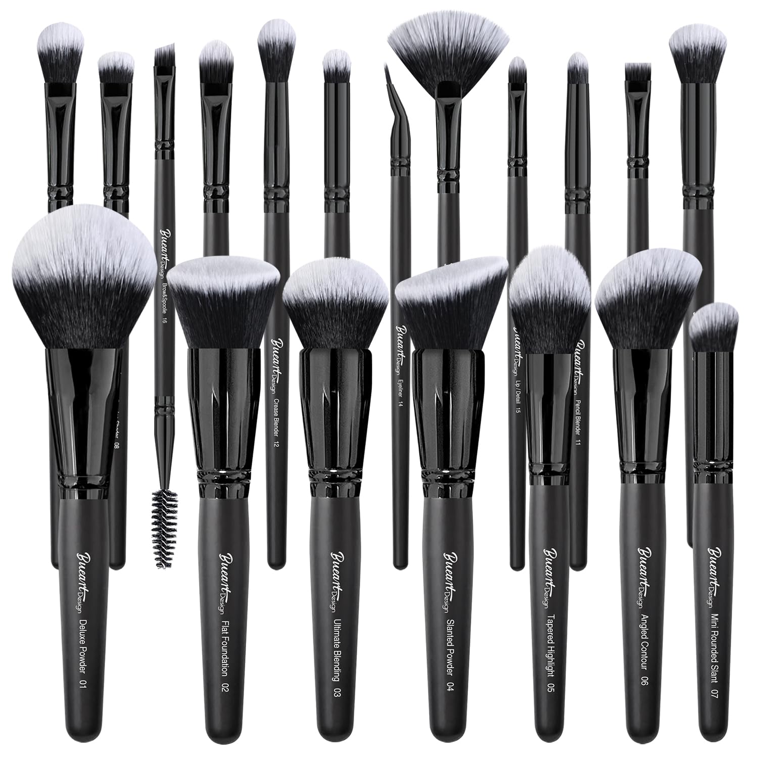 Pinceaux Bueart Design ensemble velours noir pour maquillage fluide et précis.