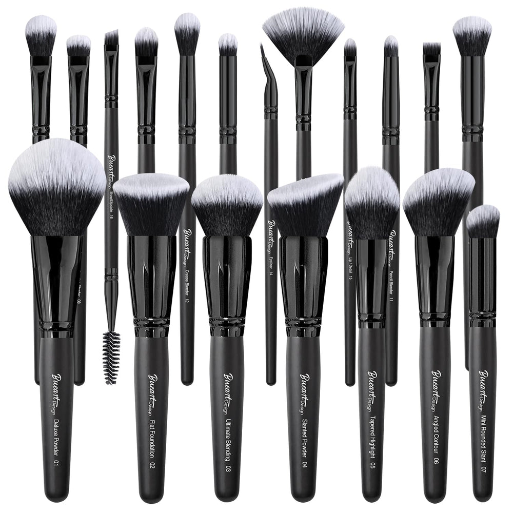 Pinceaux Bueart Design ensemble velours noir pour maquillage fluide et précis.
