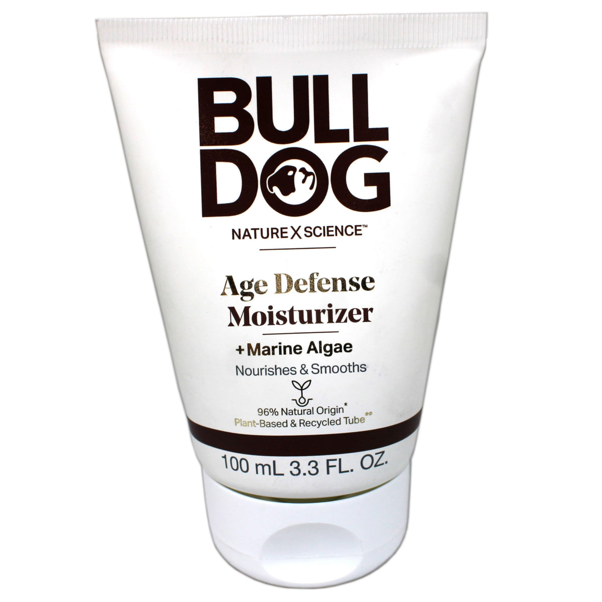 Bulldog Age Defense crème visage bouteille, hydratation quotidienne et confort.