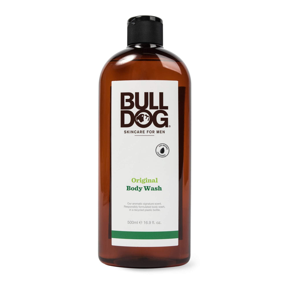 Bulldog Gel Douche Original: bouteille ambrée durable et élégante.